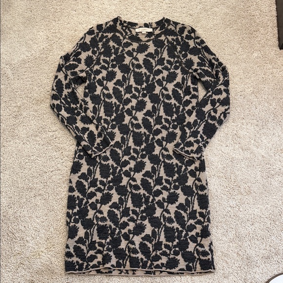LOFT Black and Tan Floral Long Sleeve Dress - Picture 1 of 4